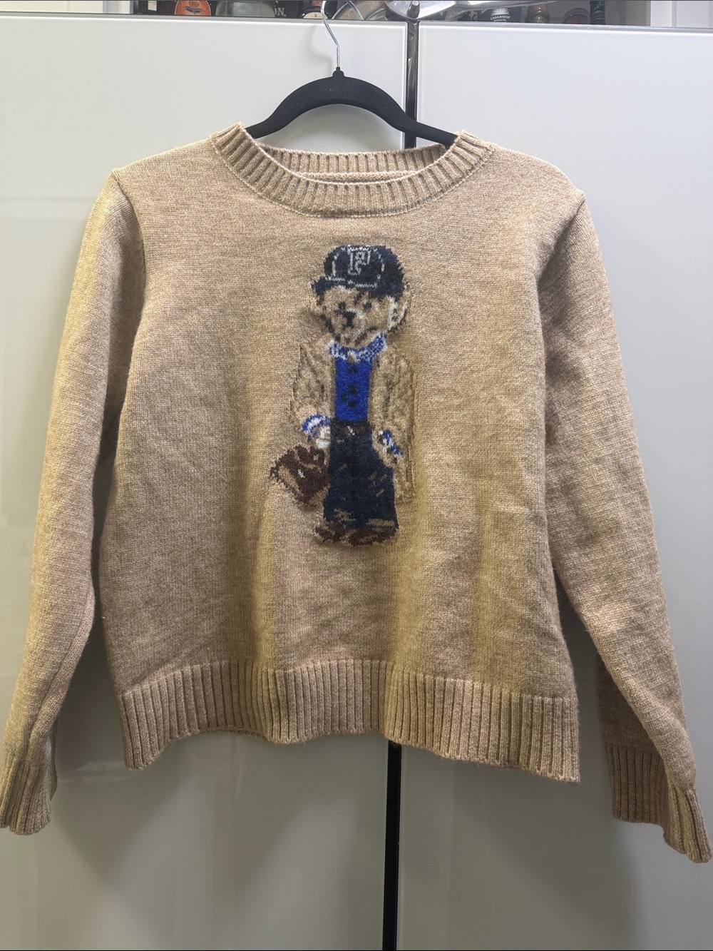 Really cute Beige Crewneck Sweater with Teddy Bear Graphic